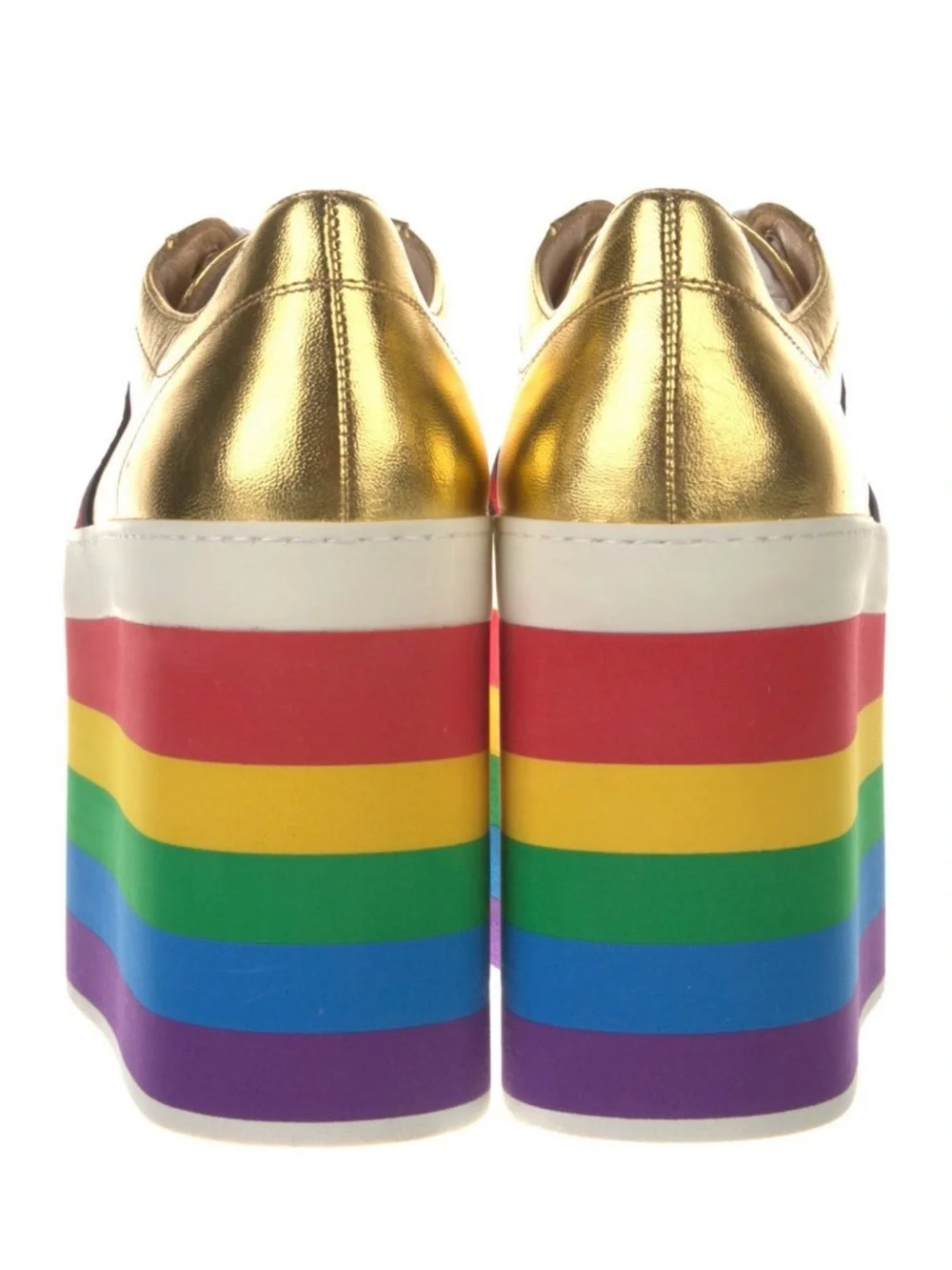 NEW 38.5 Gucci Peggy Gold Metallic Platform Sneakers with Rainbow Sole